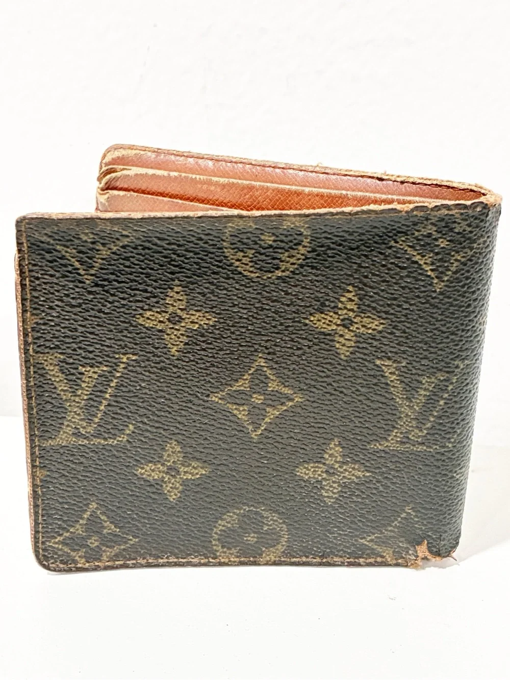 LOUIS VUITTON Monogram Marco Bifold Wallet Brown Leather FLAWED